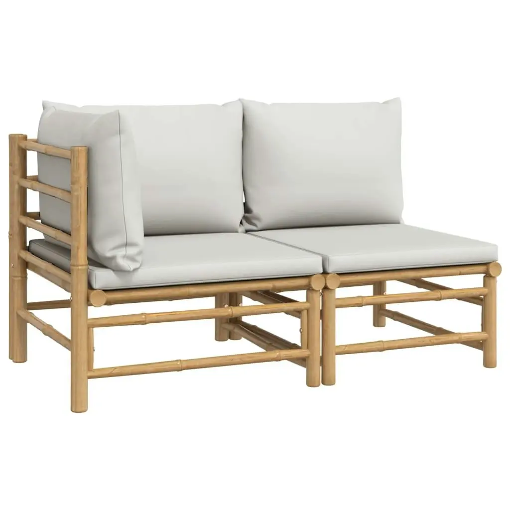 2 Piece Garden Lounge Set with Light Grey Cushions Bamboo 362276