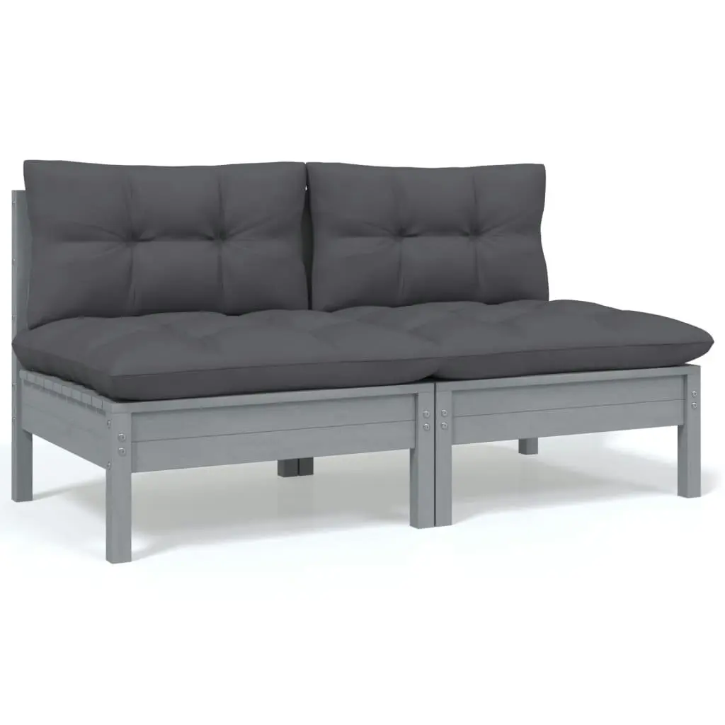 2-Seater Garden Sofa with Cushions Grey Solid Pinewood 806654