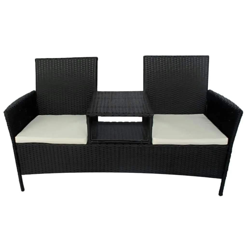 2-Seater Garden Sofa with Tea Table Poly Rattan Black 42844