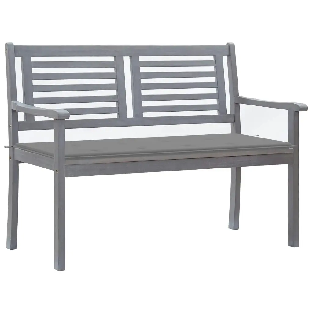 2-Seater Garden Bench with Cushion 120 cm Grey Eucalyptus Wood 3061024