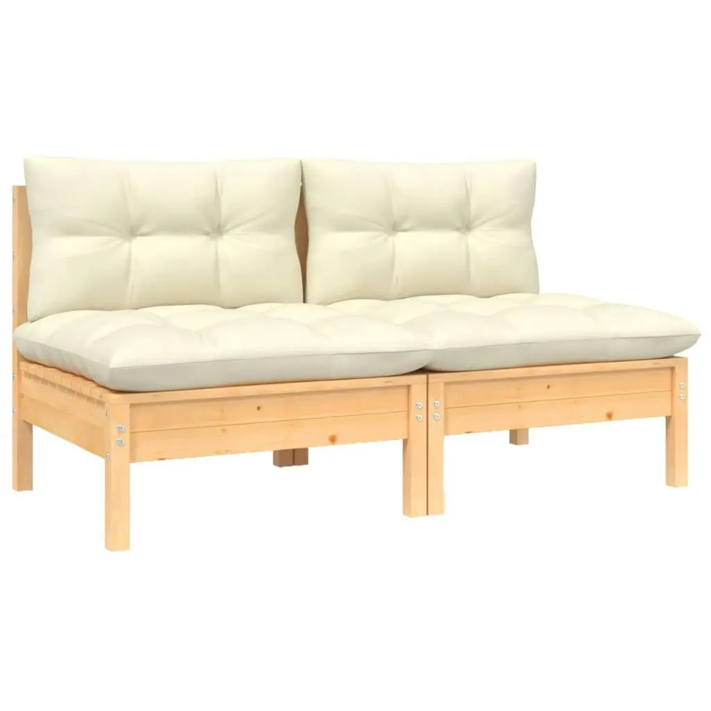 2-Seater Garden Sofa with Cream Cushions Solid Pinewood 806652