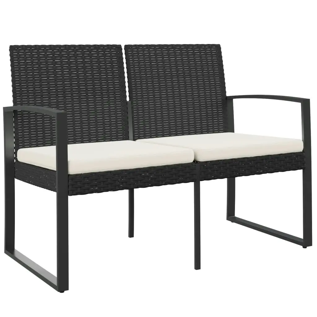 2-Seater Garden Bench with Cushions Black PP Rattan 360209