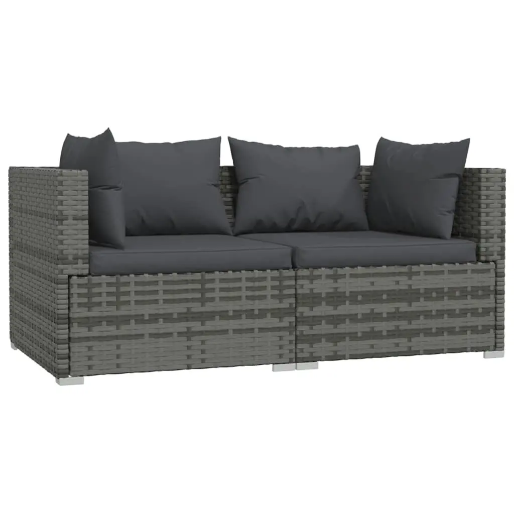 2-Seater Sofa with Cushions Grey Poly Rattan 317509