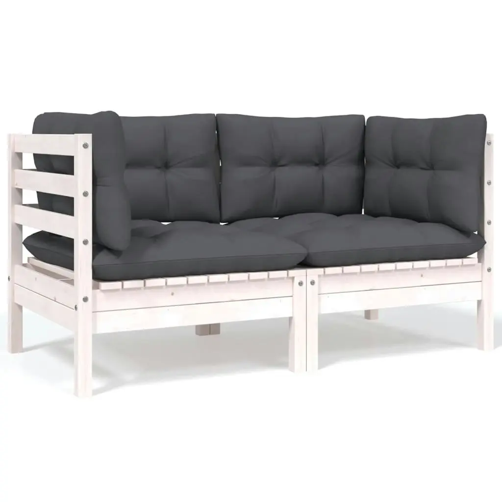 2-Seater Garden Sofa with Cushions White Solid Pinewood 806647