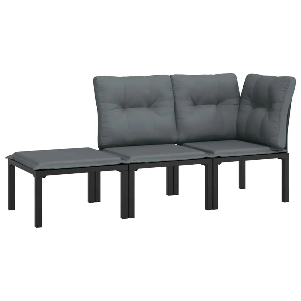 3 Piece Garden Lounge Set Black and Grey Poly Rattan 362806