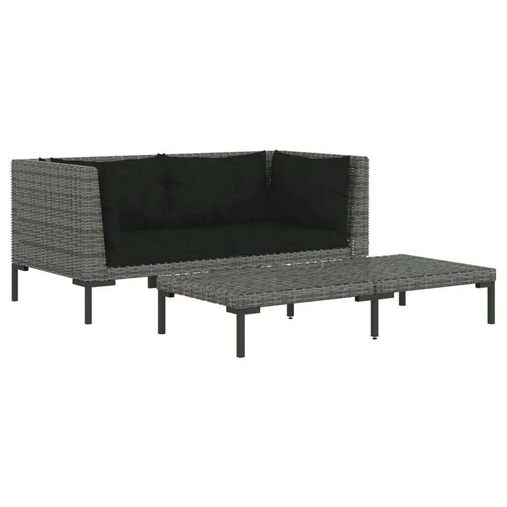 3 Piece Garden Lounge Set Dark Grey Half Round Poly Rattan 318606