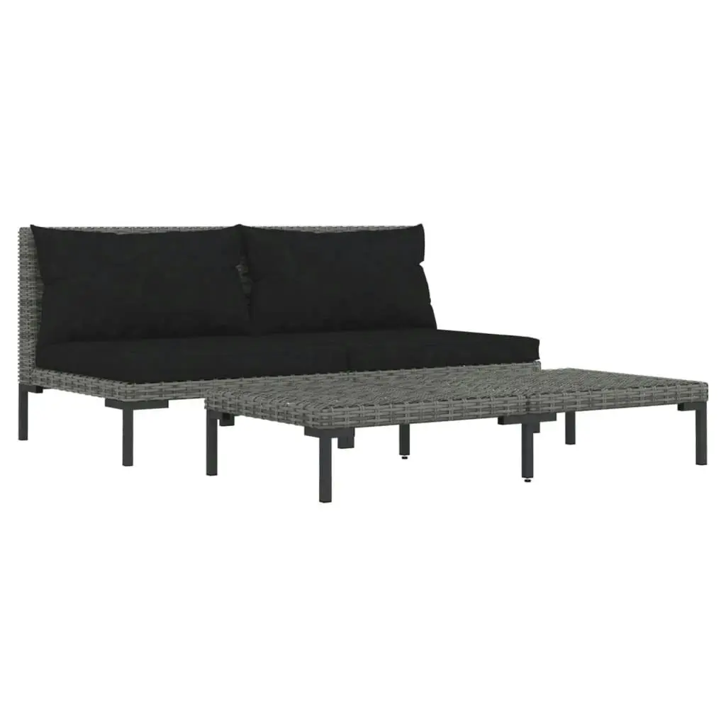 3 Piece Garden Lounge Set Dark Grey Half Round Poly Rattan 318605