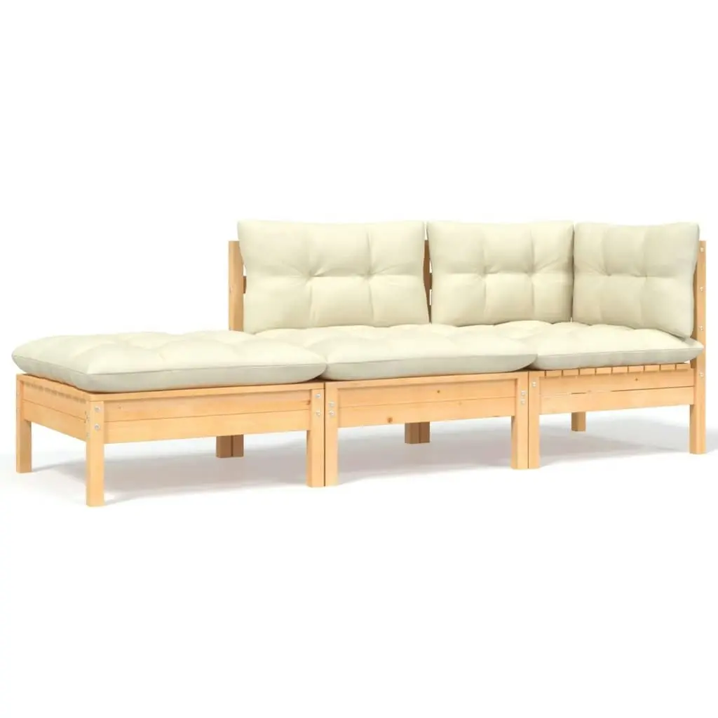 3 Piece Garden Lounge Set with Cream Cushions Solid Pinewood 806664