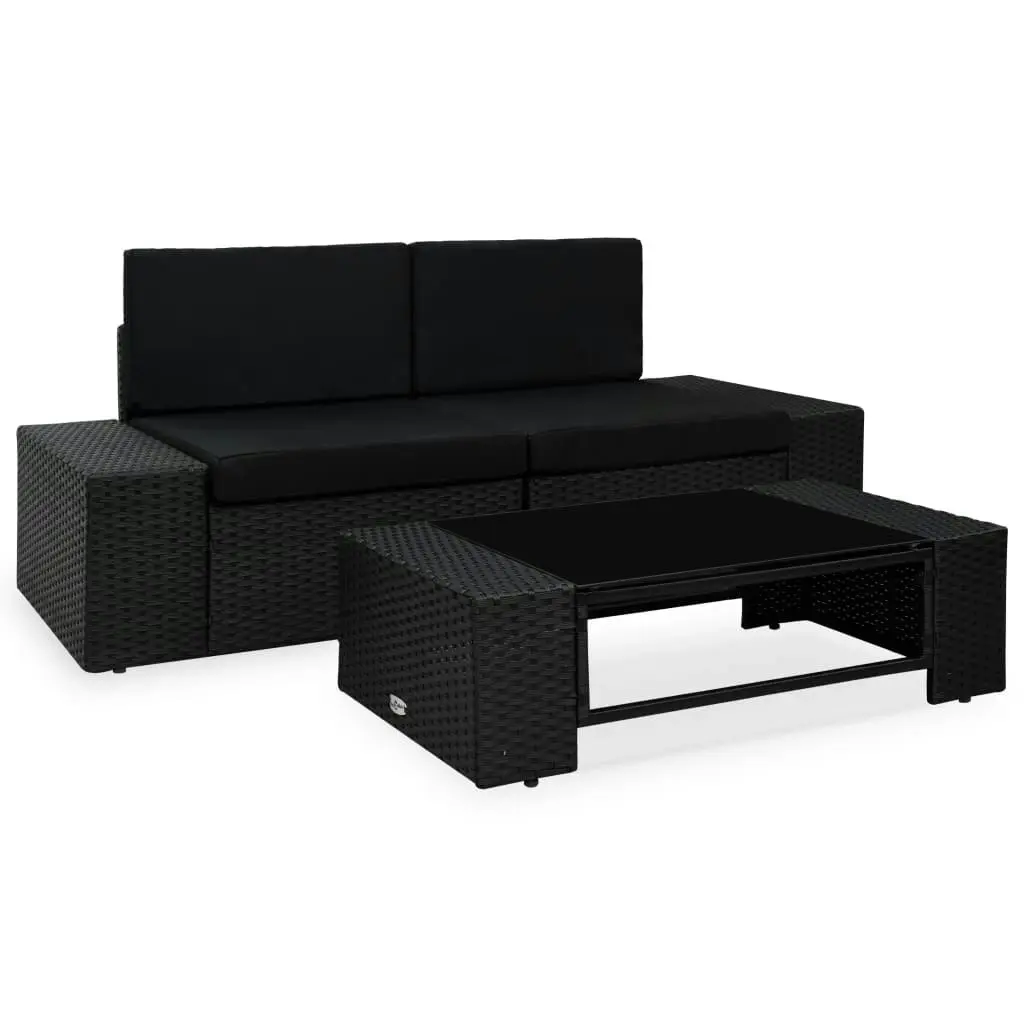 3 Piece Garden Lounge Set Poly Rattan Black 49507