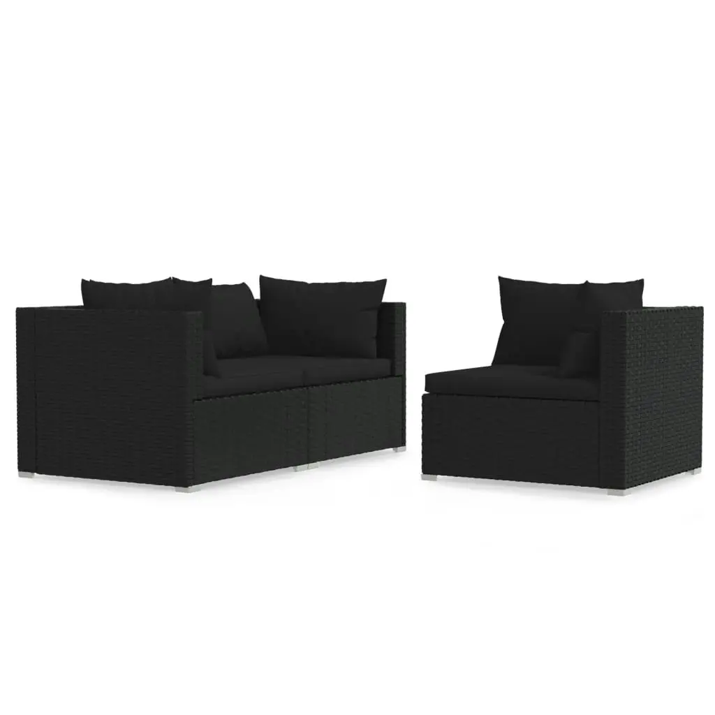 3 Piece Garden Lounge Set with Cushions Black Poly Rattan 317527