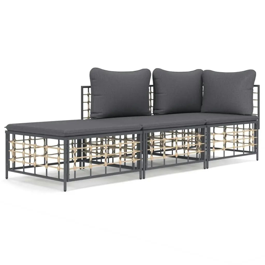 3 Piece Garden Lounge Set with Cushions Anthracite Poly Rattan 3186725