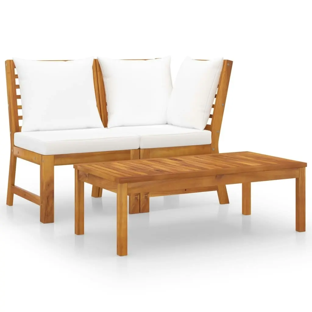 3 Piece Garden Lounge Set with Cream Cushion Solid Acacia Wood 311834