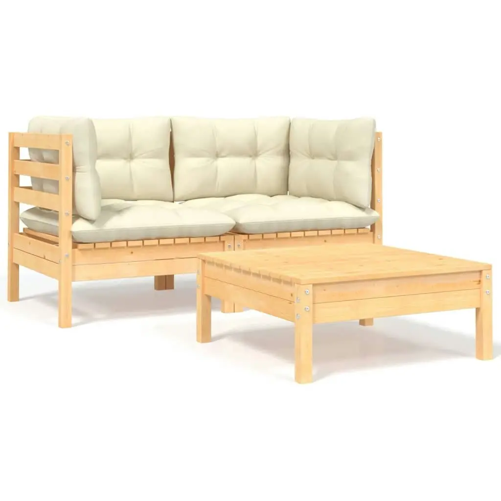 3 Piece Garden Lounge Set with Cream Cushions Solid Pinewood 806676