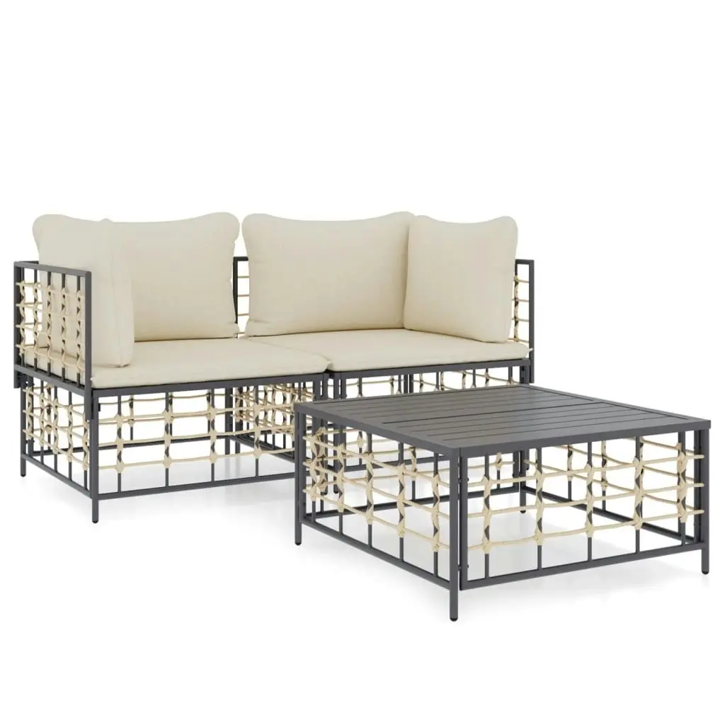 3 Piece Garden Lounge Set with Cushions Anthracite Poly Rattan 3186692