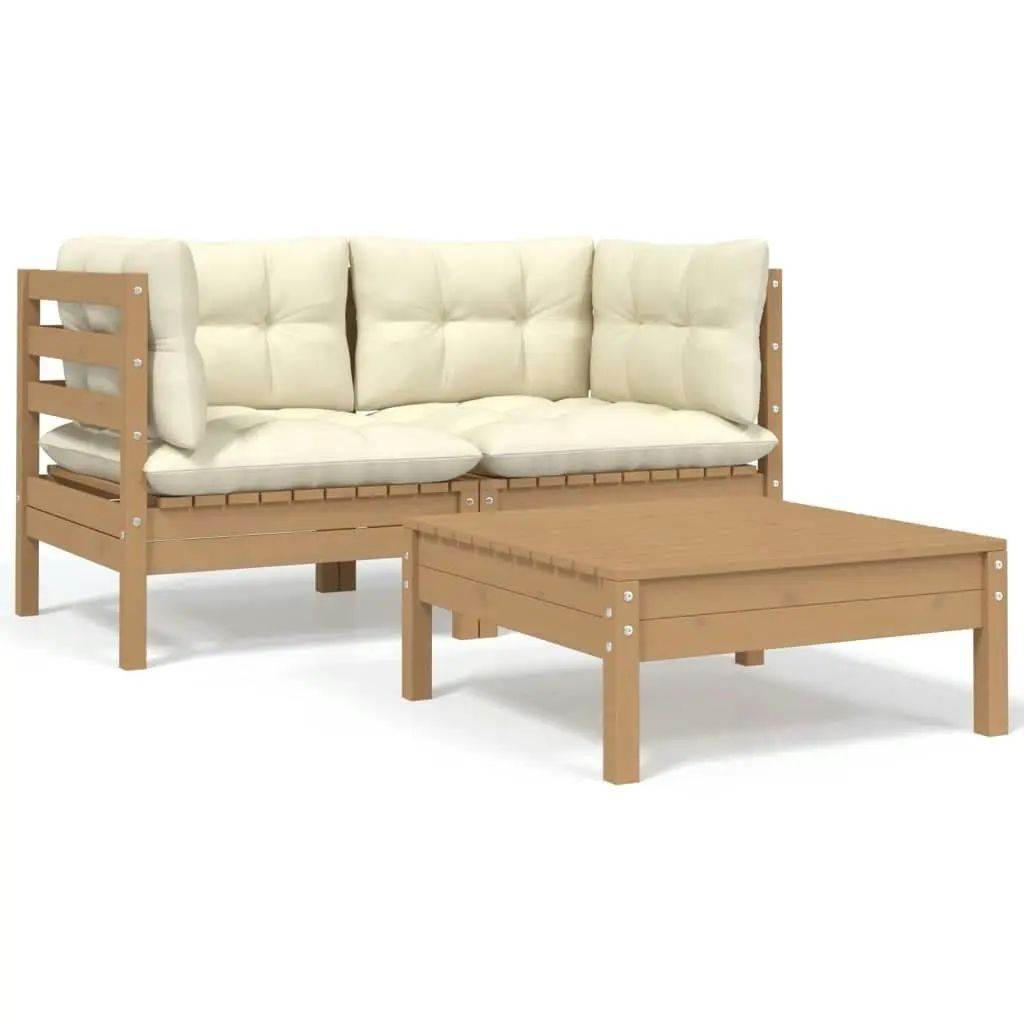 3 Piece Garden Lounge Set with Cream Cushions Solid Pinewood 806679