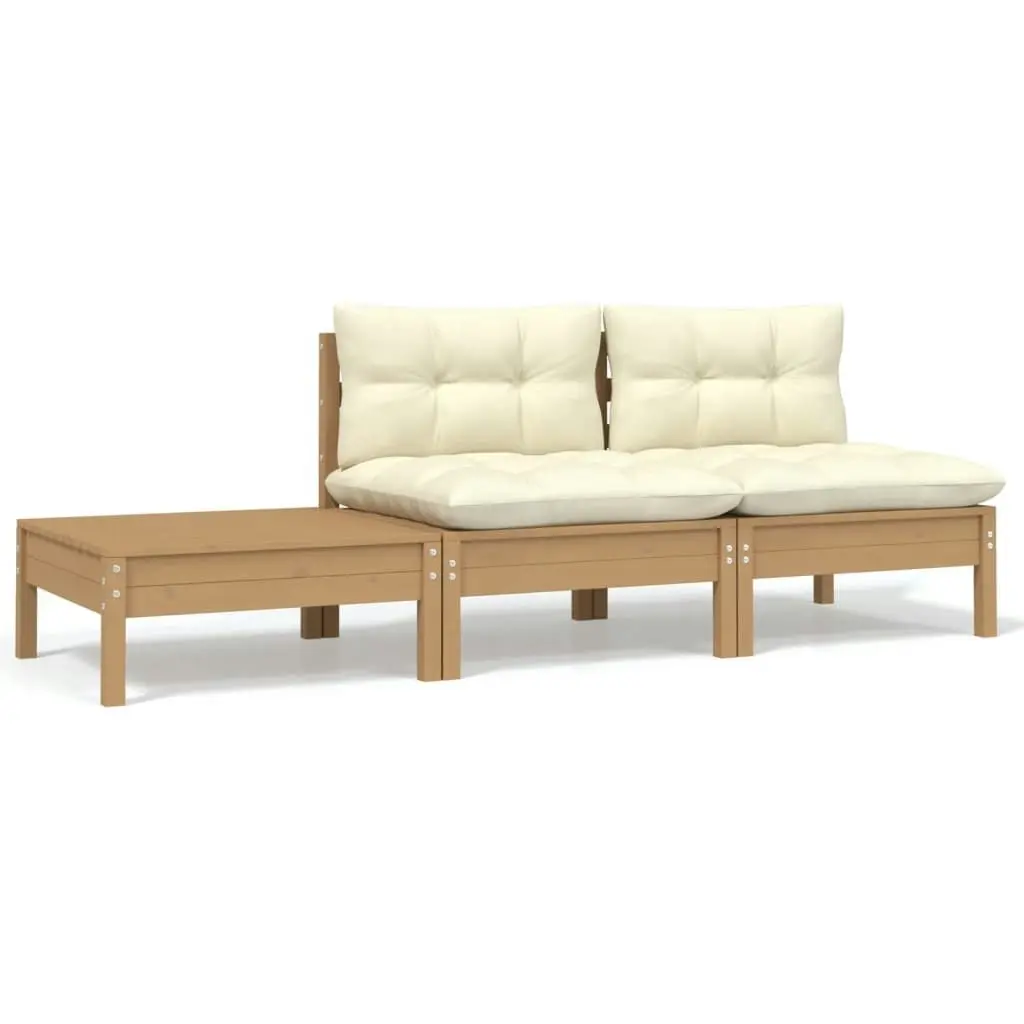 3 Piece Garden Lounge Set with Cream Cushions Solid Pinewood 806685