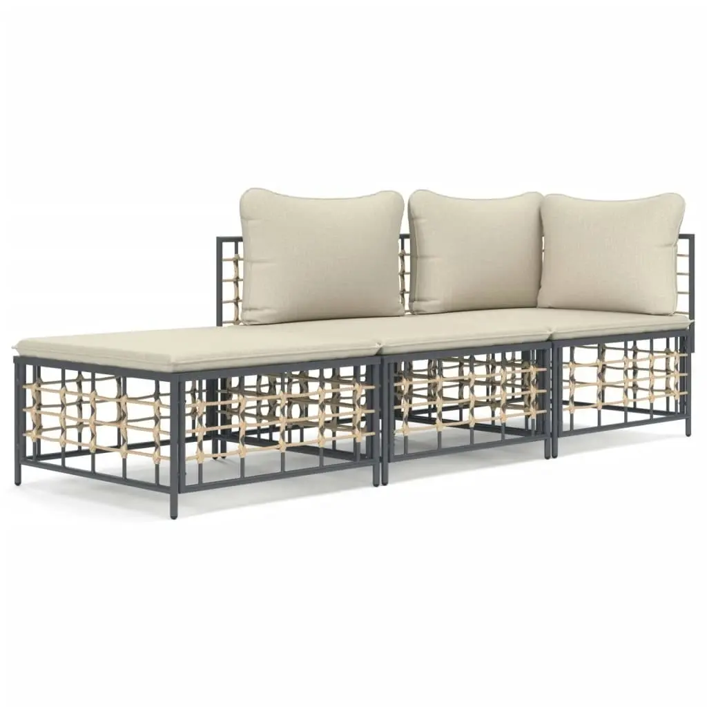 3 Piece Garden Lounge Set with Cushions Anthracite Poly Rattan 3186724