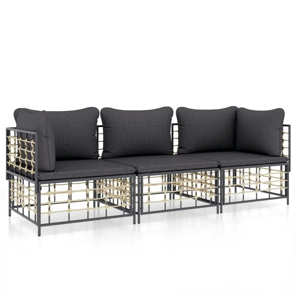 3 Piece Garden Lounge Set with Cushions Anthracite Poly Rattan 3186695