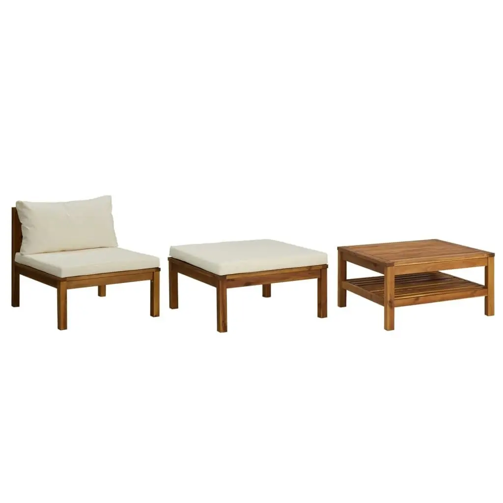 3 Piece Garden Lounge Set with Cream White Cushions Acacia Wood 316281