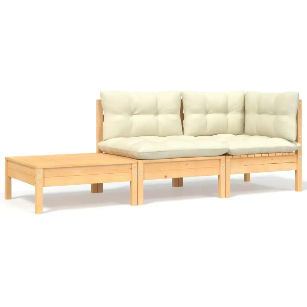 3 Piece Garden Lounge Set with Cream Cushions Solid Pinewood 806670