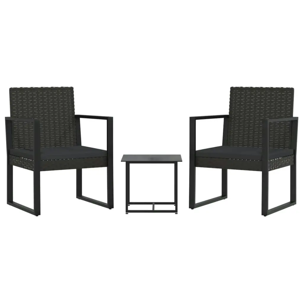 3 Piece Garden Lounge Set with Cushions Black Poly Rattan 319198