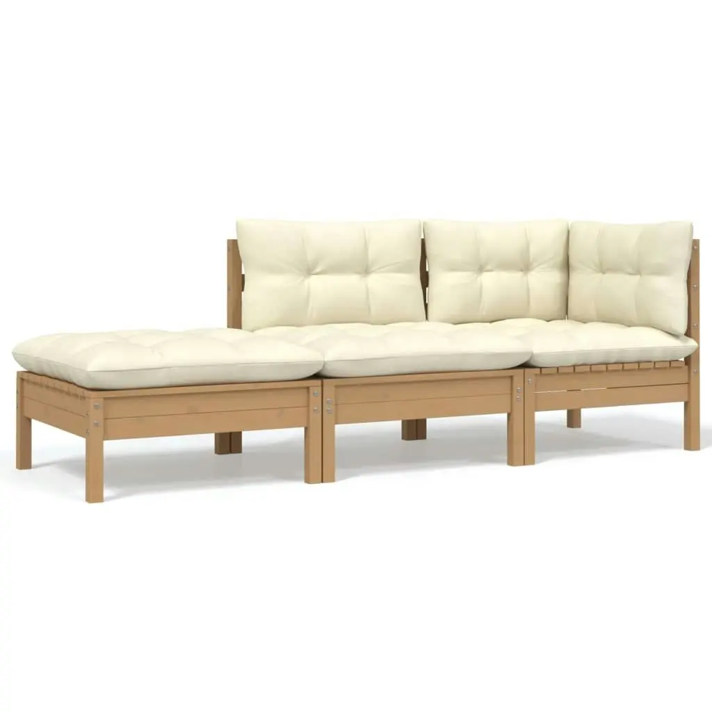 3 Piece Garden Lounge Set with Cream Cushions Solid Pinewood 806667