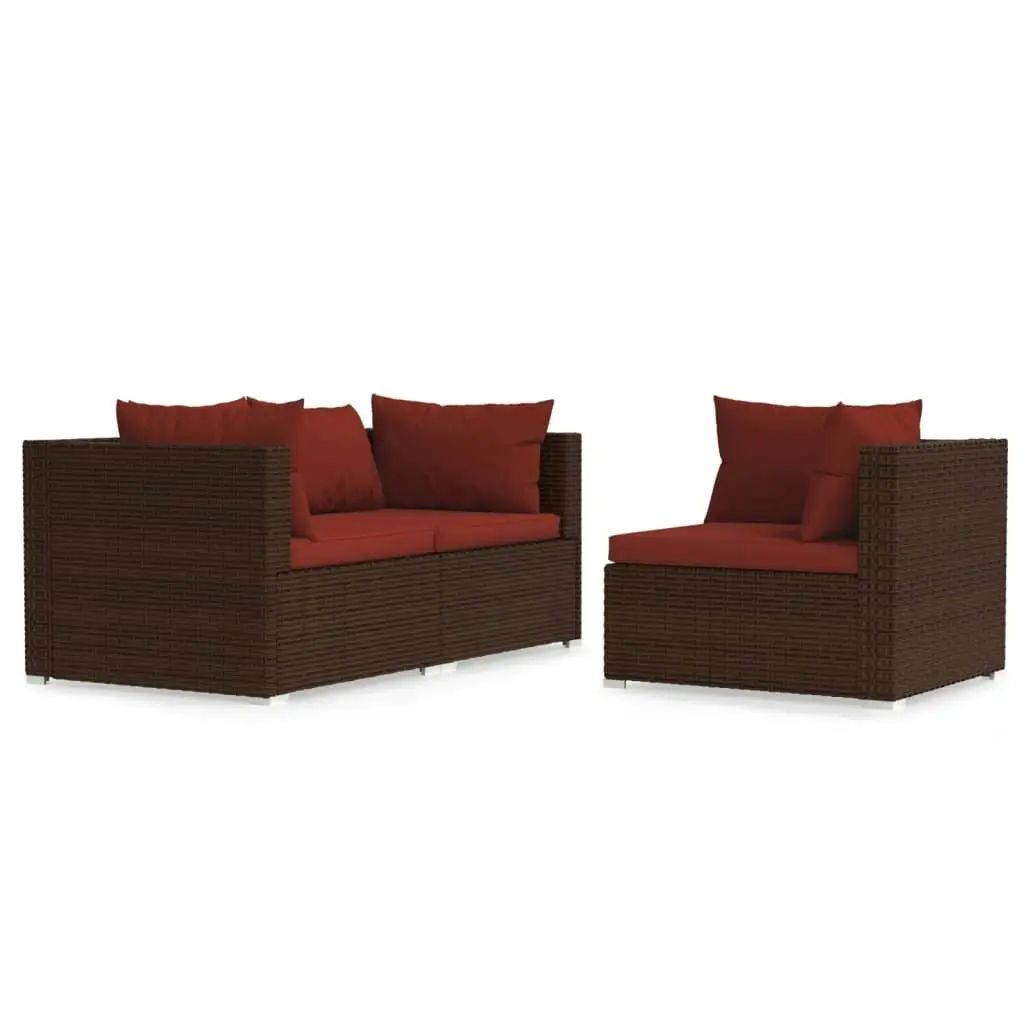 3 Piece Garden Lounge Set with Cushions Brown Poly Rattan 317549