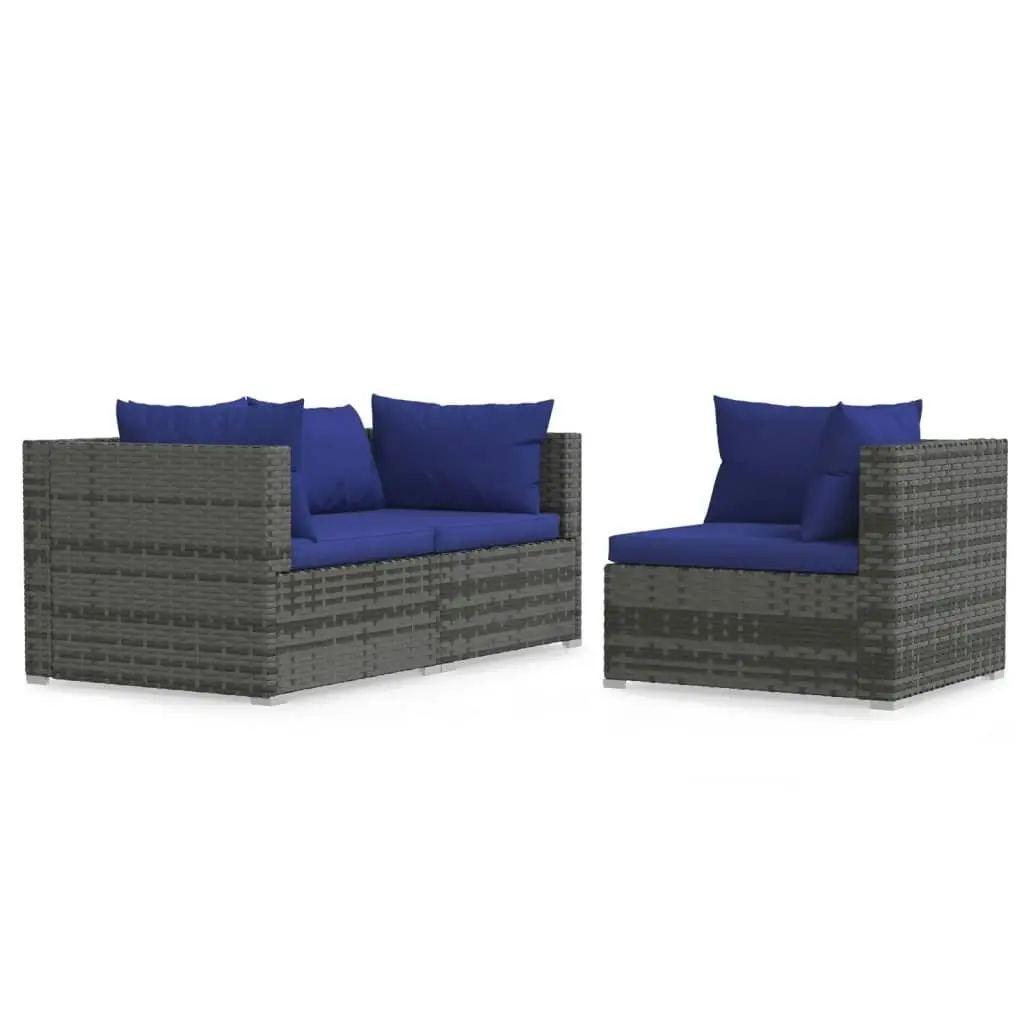 3 Piece Garden Lounge Set with Cushions Grey Poly Rattan 317571