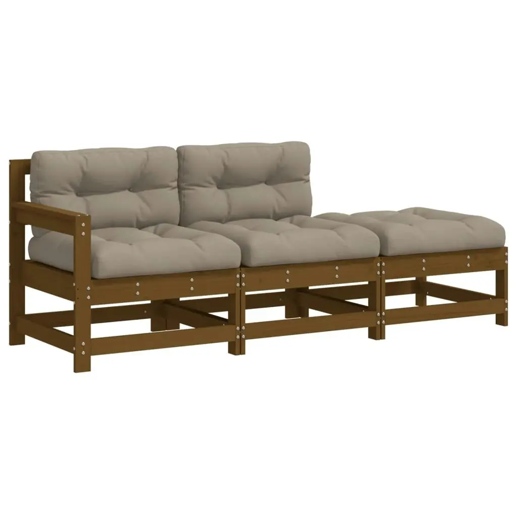 3 Piece Garden Lounge Set with Cushions Honey Brown Solid Wood 825600