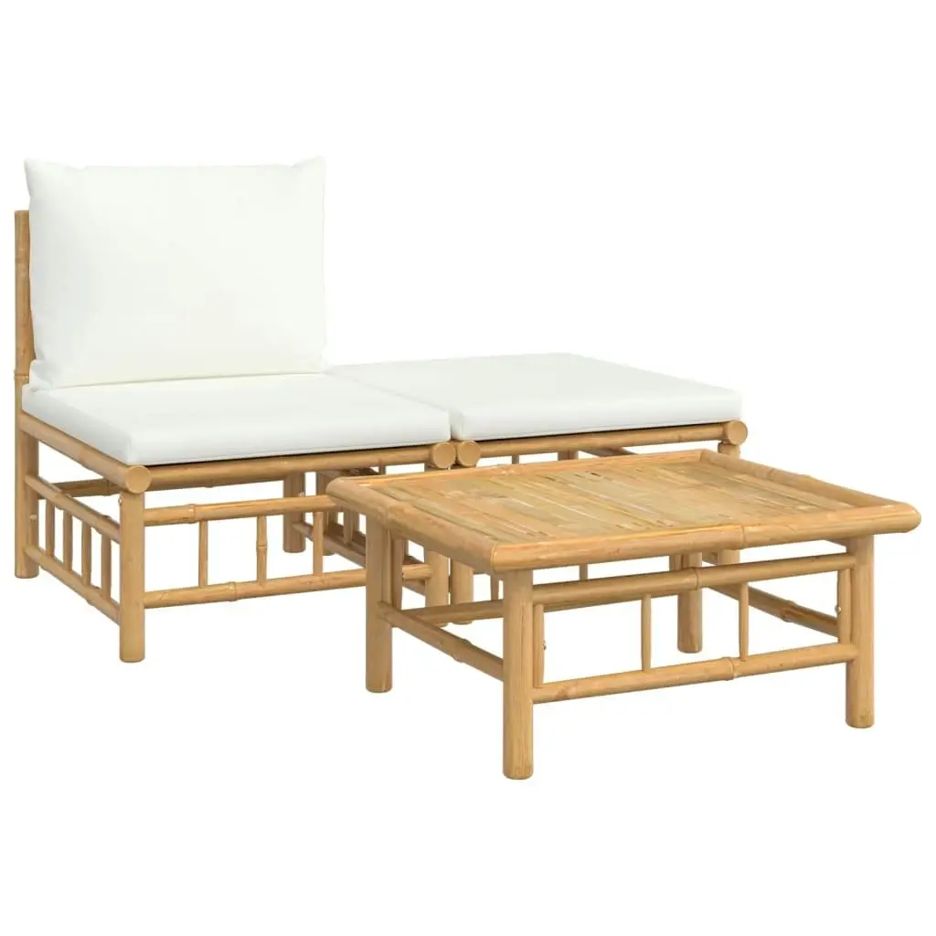 3 Piece Garden Lounge Set with Cream White Cushions Bamboo 362297