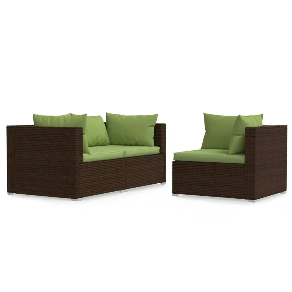 3 Piece Garden Lounge Set with Cushions Brown Poly Rattan 317560