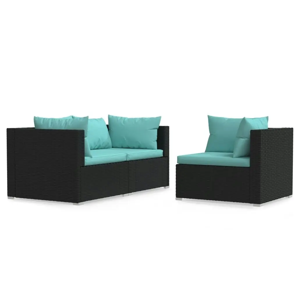 3 Piece Garden Lounge Set with Cushions Black Poly Rattan 317538