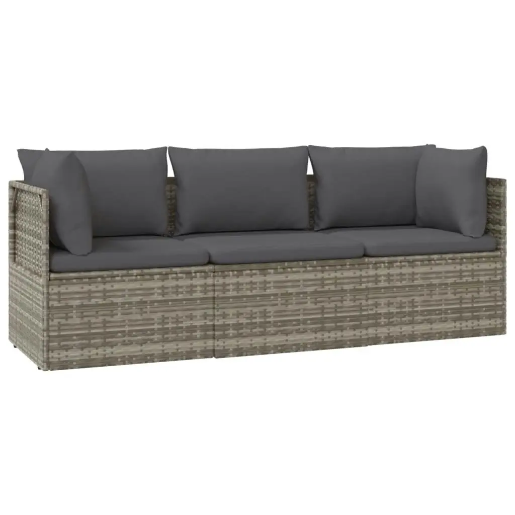 3 Piece Garden Lounge Set with Cushions Grey Poly Rattan 318679