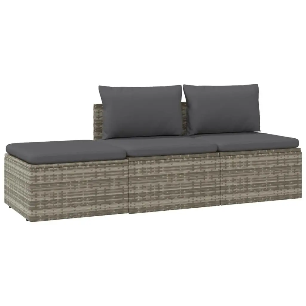 3 Piece Garden Lounge Set with Cushions Grey Poly Rattan 318674