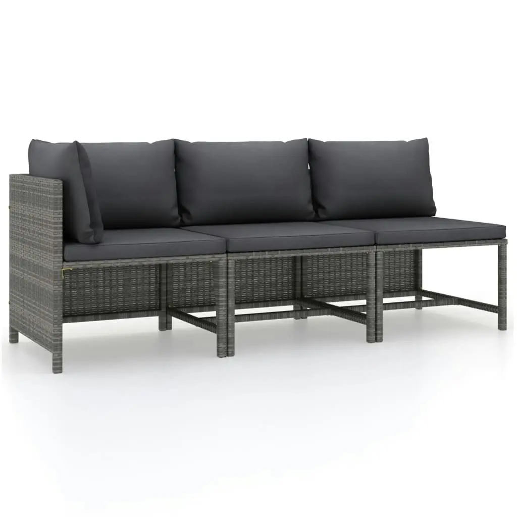 3 Piece Garden Lounge Set with Cushions Poly Rattan Grey 313505