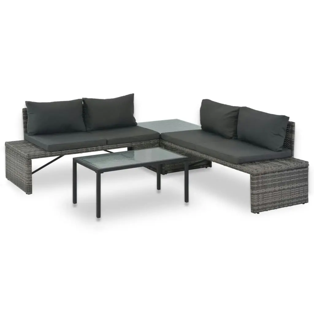 3 Piece Garden Lounge Set with Cushions Poly Rattan Grey 44720