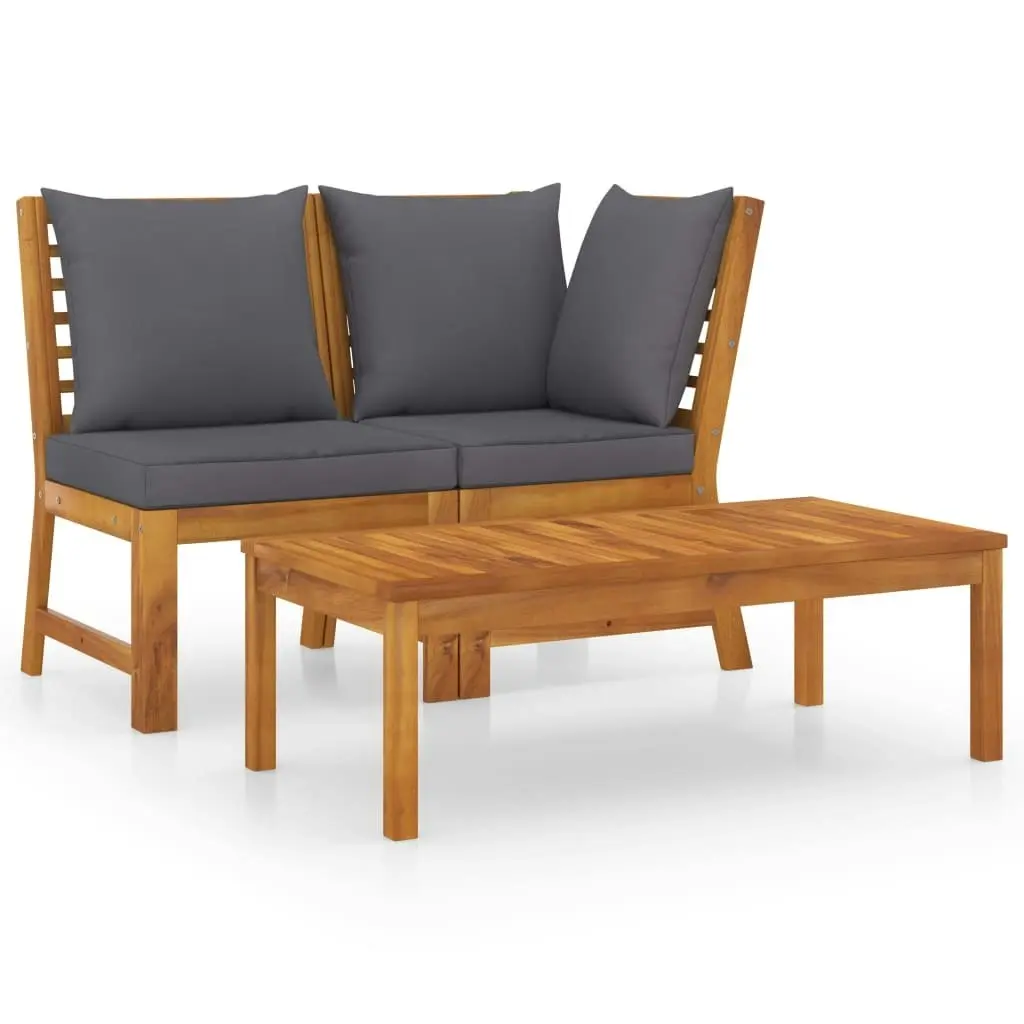 3 Piece Garden Lounge Set with Dark Grey Cushion Solid Acacia Wood 311835