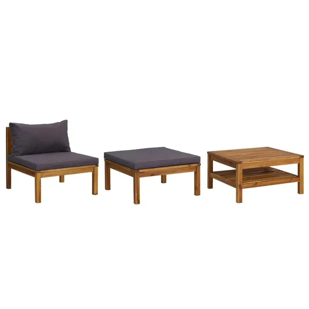 3 Piece Garden Lounge Set with Dark Grey Cushions Acacia Wood 316280