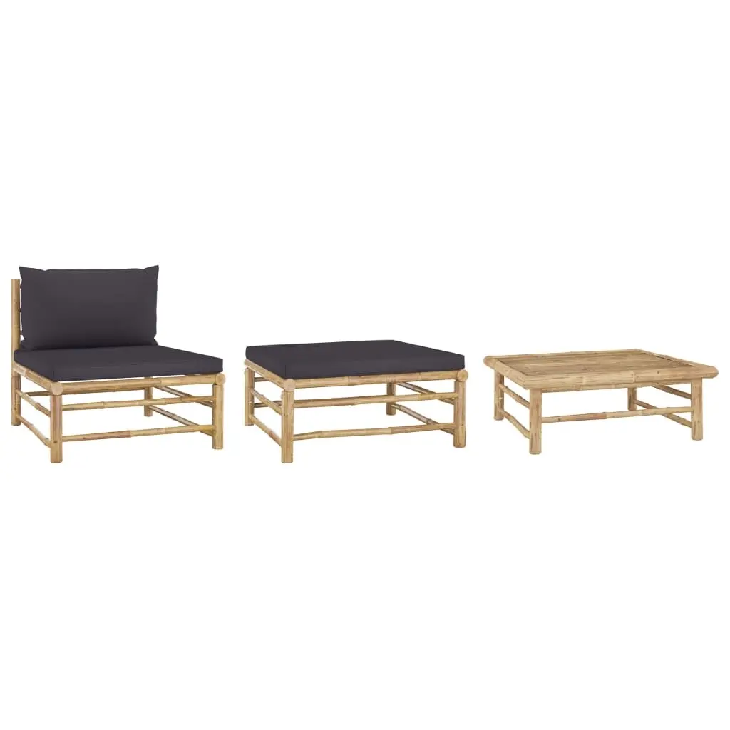 3 Piece Garden Lounge Set with Dark Grey Cushions Bamboo 313150