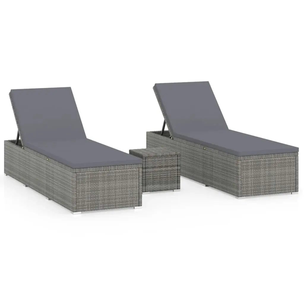 3 Piece Garden Sun Loungers with Tea Table Poly Rattan Grey 3057665