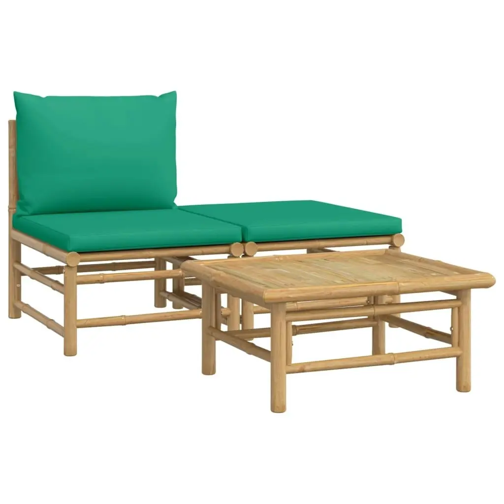 3 Piece Garden Lounge Set with Green Cushions Bamboo 362290