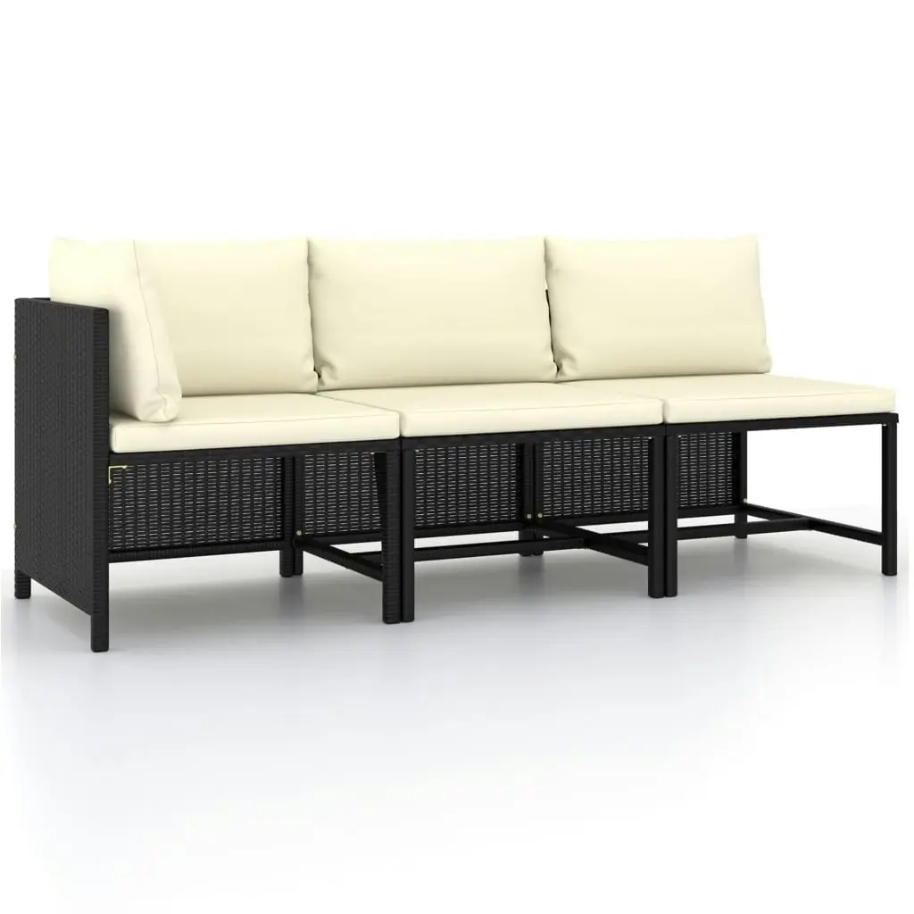 3 Piece Garden Sofa Set with Cushions Black Poly Rattan 313519