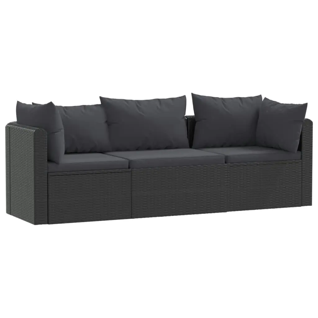 3 Piece Garden Sofa Set with Cushions Poly Rattan Black 46557