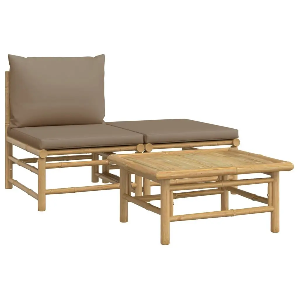 3 Piece Garden Lounge Set with Taupe Cushions Bamboo 362283