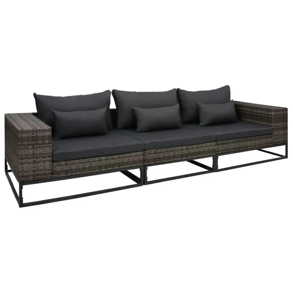 3 Piece Garden Sofa Set with Cushions Poly Rattan Grey 49529