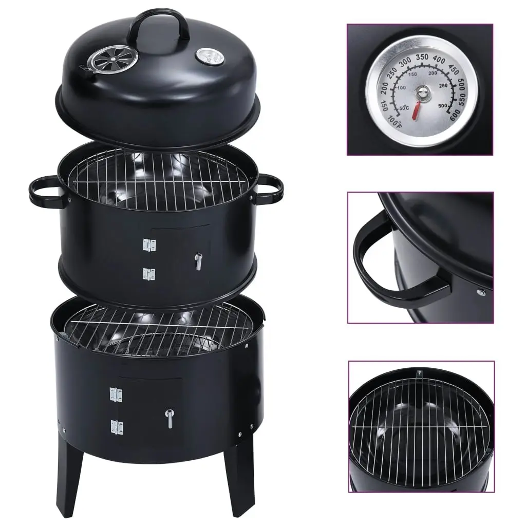 3-in-1 Charcoal Smoker BBQ Grill 40x80 cm 46613