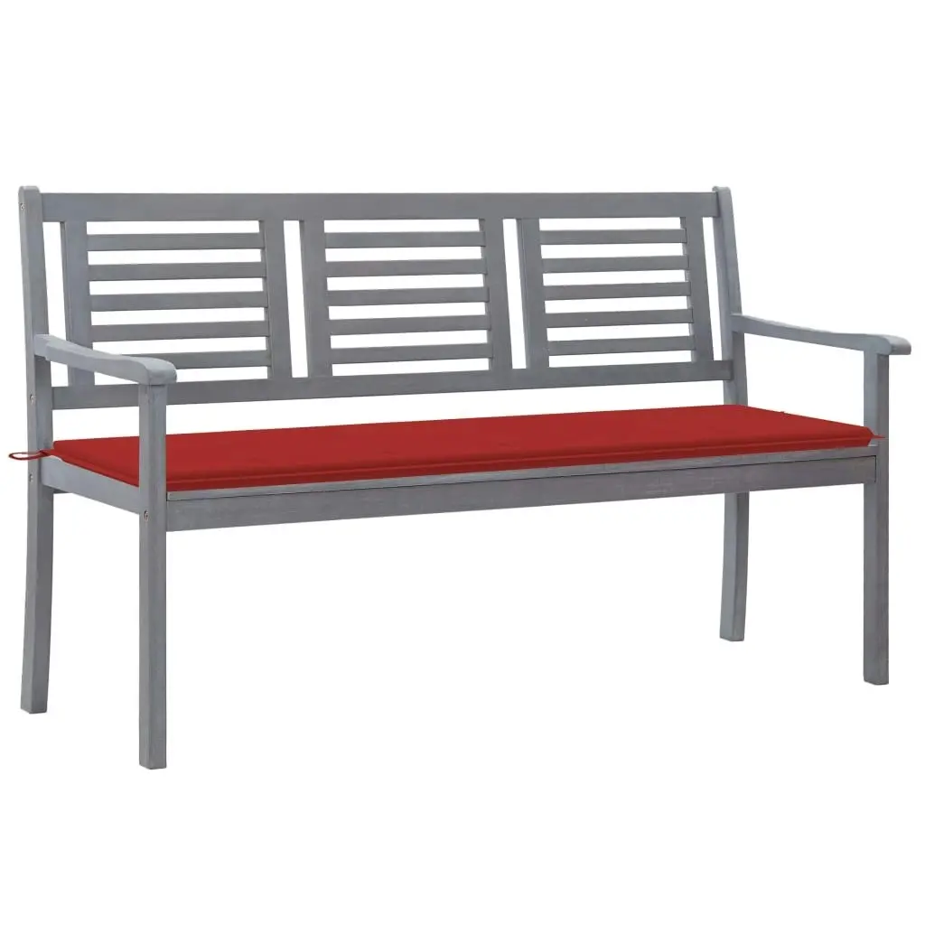 3-Seater Garden Bench with Cushion 150 cm Grey Eucalyptus Wood 3061056