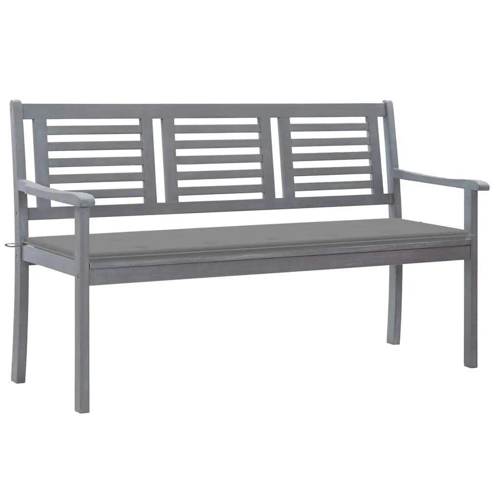 3-Seater Garden Bench with Cushion 150 cm Grey Eucalyptus Wood 3061051