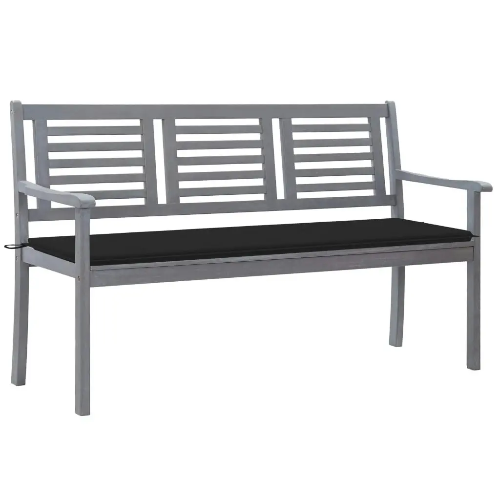 3-Seater Garden Bench with Cushion 150 cm Grey Eucalyptus Wood 3061057