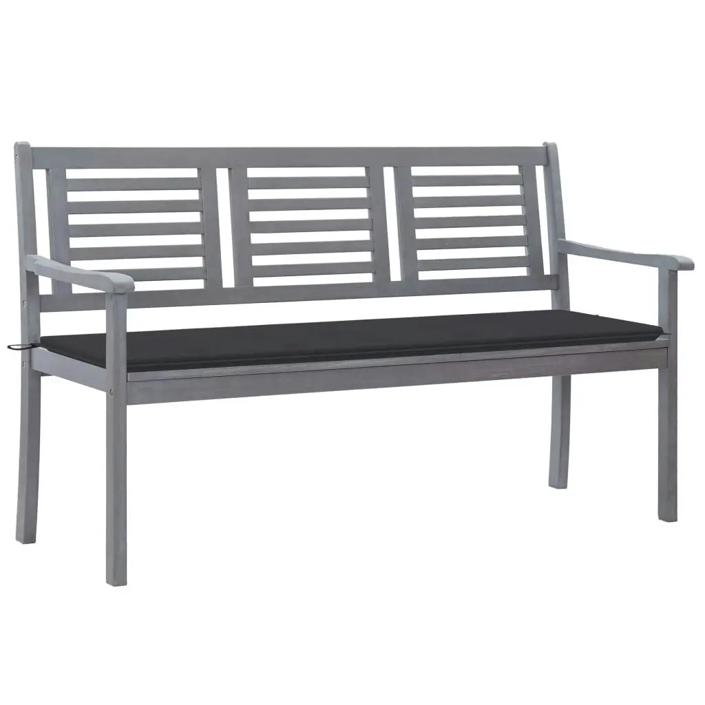 3-Seater Garden Bench with Cushion 150 cm Grey Eucalyptus Wood 3061050